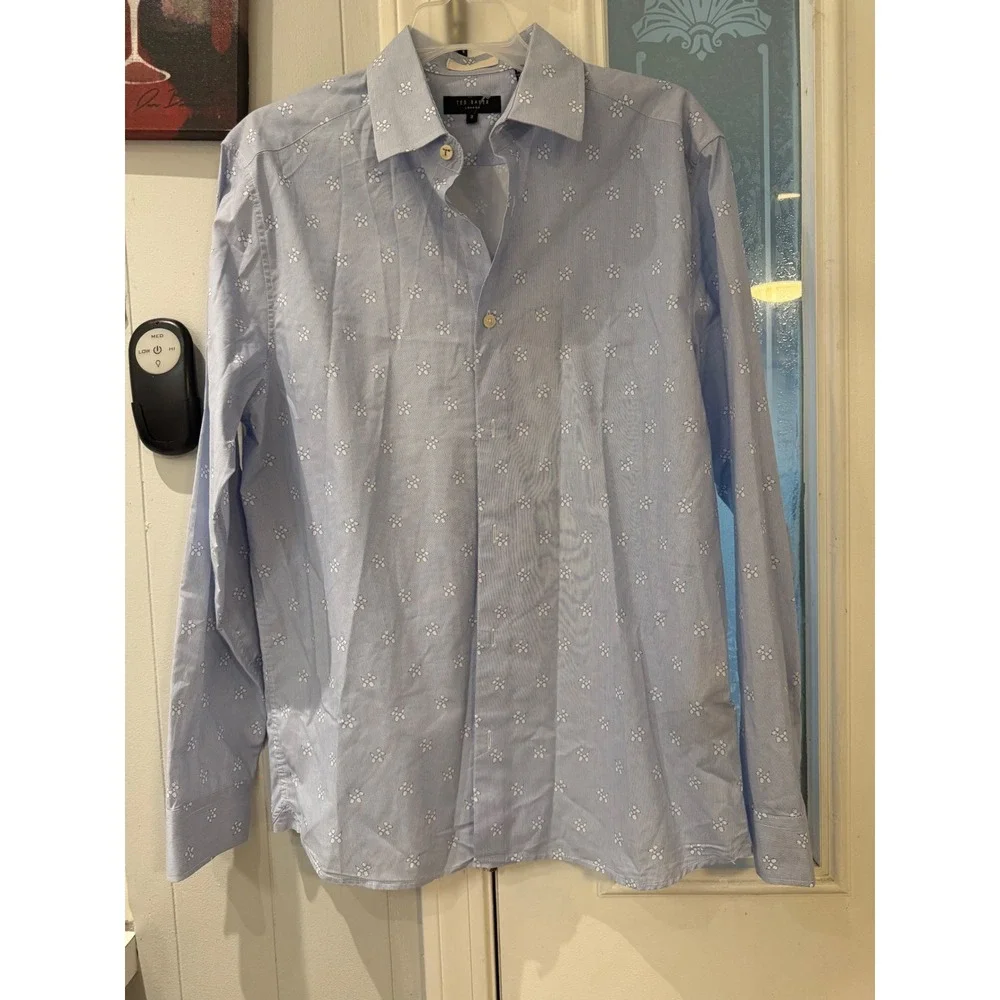 Ted Baker London Mens Balloon Dog Print Striped Button Down Shirt Blue Size 3